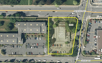 Map of Nellie McClung Library site showing an overhead shot of the lot at 3950 Cedar Hill Rd.