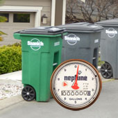 picture of garbage carts with a meter face inset into picture