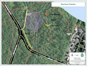 Map showing 60m buffer quiet zone to protect herons nesting in Mount Douglas Park