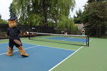 Saanich Police Mascot Ace Playing Pickleball at Tolmie Park