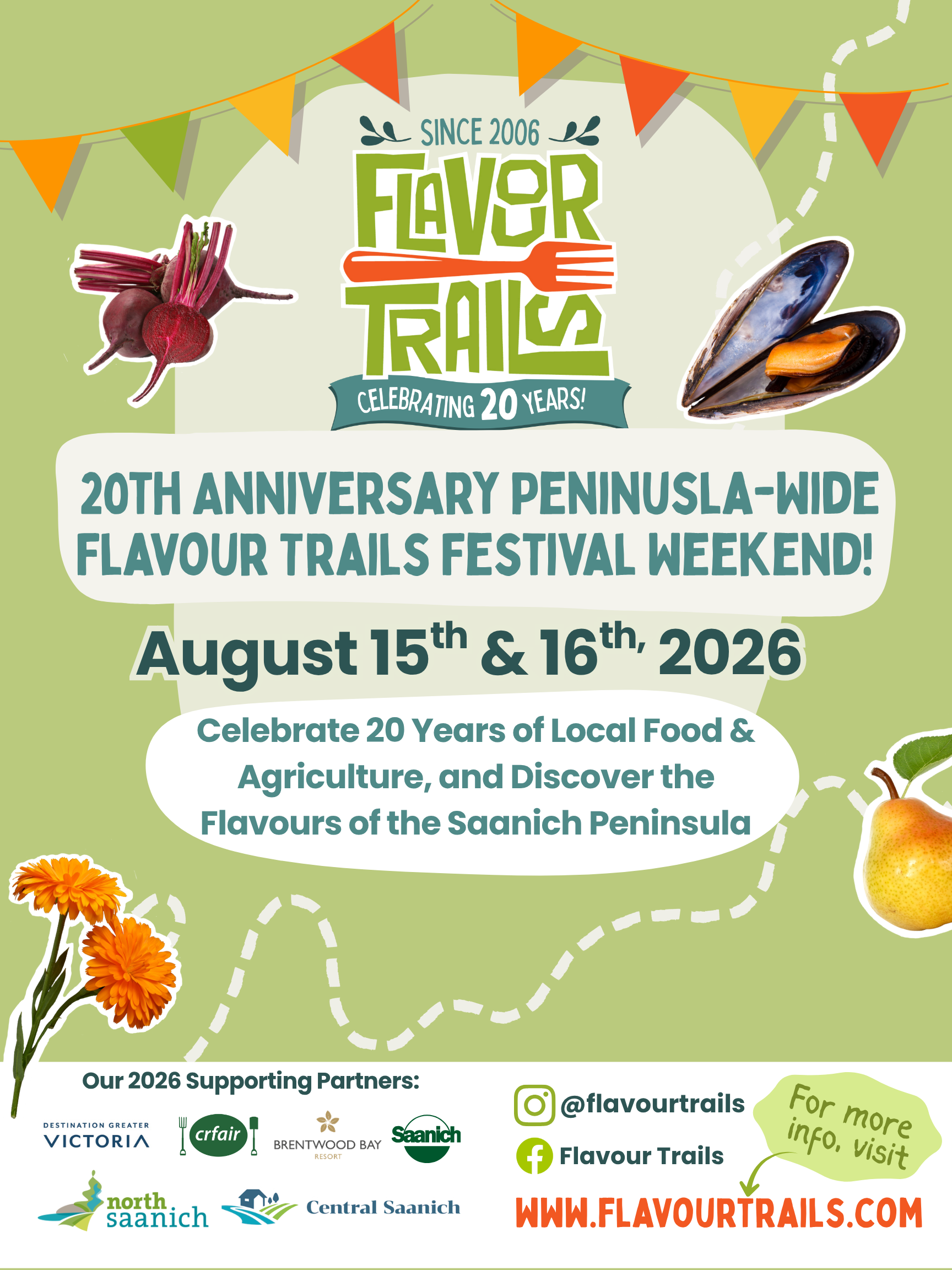 Flavour Trails Festival Weekend poster, August 15–16, 2026, celebrating local food and agriculture.