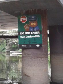 Sign posted along Colquitz River stating Do Not Enter - Quiet Zone for Wildlife