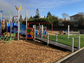 New playground equipment in Horner Park showing accessible ramp access