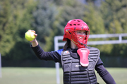 Ball back catcher getting ready to throw ball